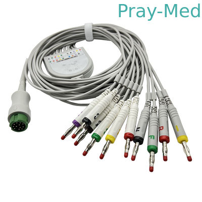 10 het electrocardiogramkabel 3.6m van Biocare van looddraden Grijs TPU-Jasje met Banaan 4,0 Schakelaar