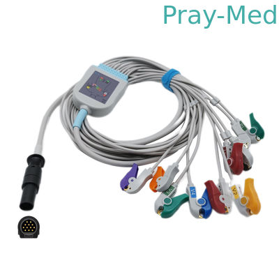 TPU-het electrocardiogramkabel 12 van Jasjemortara de Codage van de het Loodkleur van Pin Hypertronix Connecto AHA/IEC