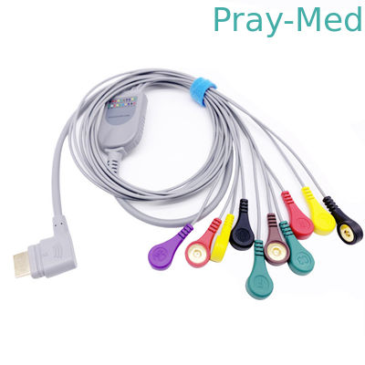 10 lood Holter Length 1.1m medisch de kabels Grijs TPU Materiaal van ECG